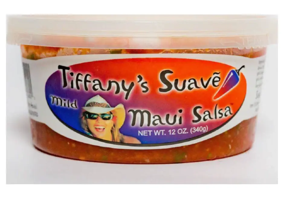 A 12 oz tub of Tiffany's Suavē Maui Salsa